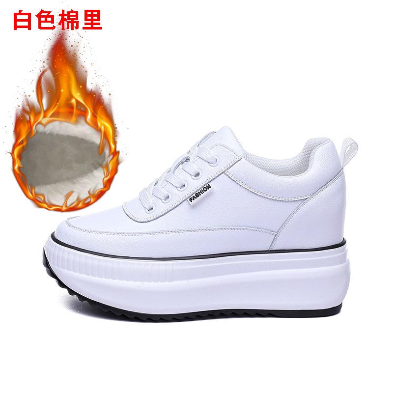 Women's shoes new slope heel muffin platform casual shoes small inner height increase four seasons white shoes single shoes velvet