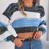 Autumn Winter Vintage Stripe Print Loose Cardigan Sweater Long Sleeve O Neck Knitwear