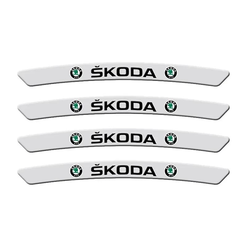 4Pcs Car Logo Rims Stickers Wheel Eyebrow Decor Decal For Skoda Octavia Fabia Superb Roomster Kodiaq Led Luggage Car Accessories agu233
