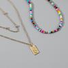 2 Pcs/set Women's Necklace Bohemian Style Multi-layer Color Seedbead Metal Pendant Necklace