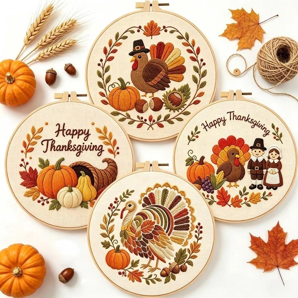 With EN Instruction Happy Thanksgiving Day Embroidery Kit Embroidery Pattern Kit  Thanksgiving Day