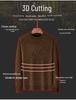 Men's Fleece-lined Jacquard Sweater - Winter Warmth, Round Neck Solid Color Knitwear.