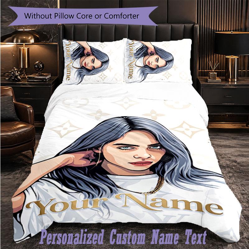 Personalized 3Pcs Bedding SetBillie Eilish Custom Text Duvet Cover Pillowcase Set Bedroom Gift