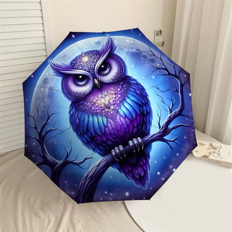 

1PC Owl Moon Umbrella-8-Rib Reinforced, Automatic Open, Lightweight & Durable, Cute Fashion Accessory for Outdoor-W186