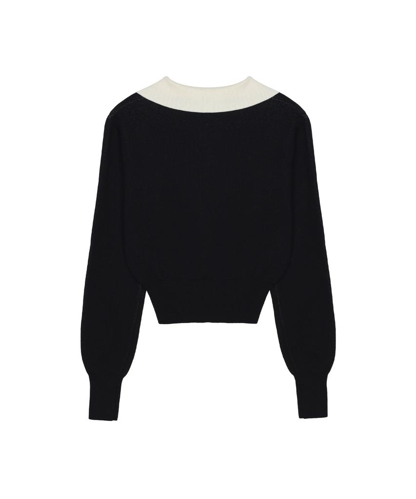 Nigaennikol Classic Color Block Collar Knit_Black