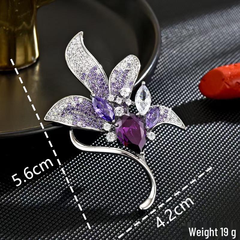 Элегантная фиолетовая брошь-кристалл «Лилия» - Женская цветочная ювелирная брошь фиолетовый