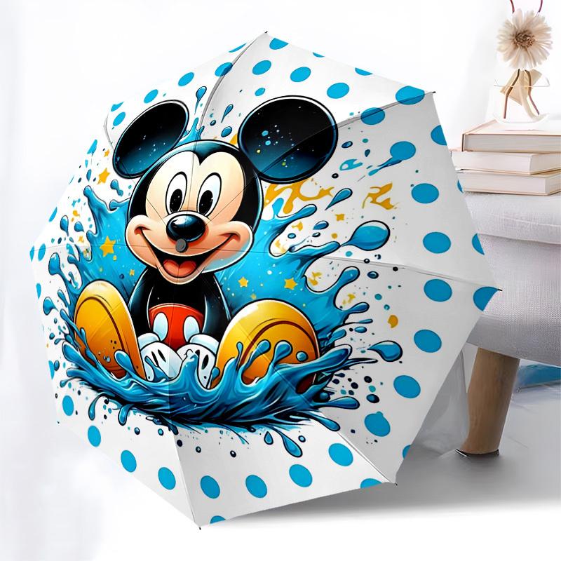 Mickey Mouse, Water Splash Themed Automatic Opening and Closing Umbrella, Brightly Colored 8-rib Portable Umbrella, Suitable for Men and Women, A Perf