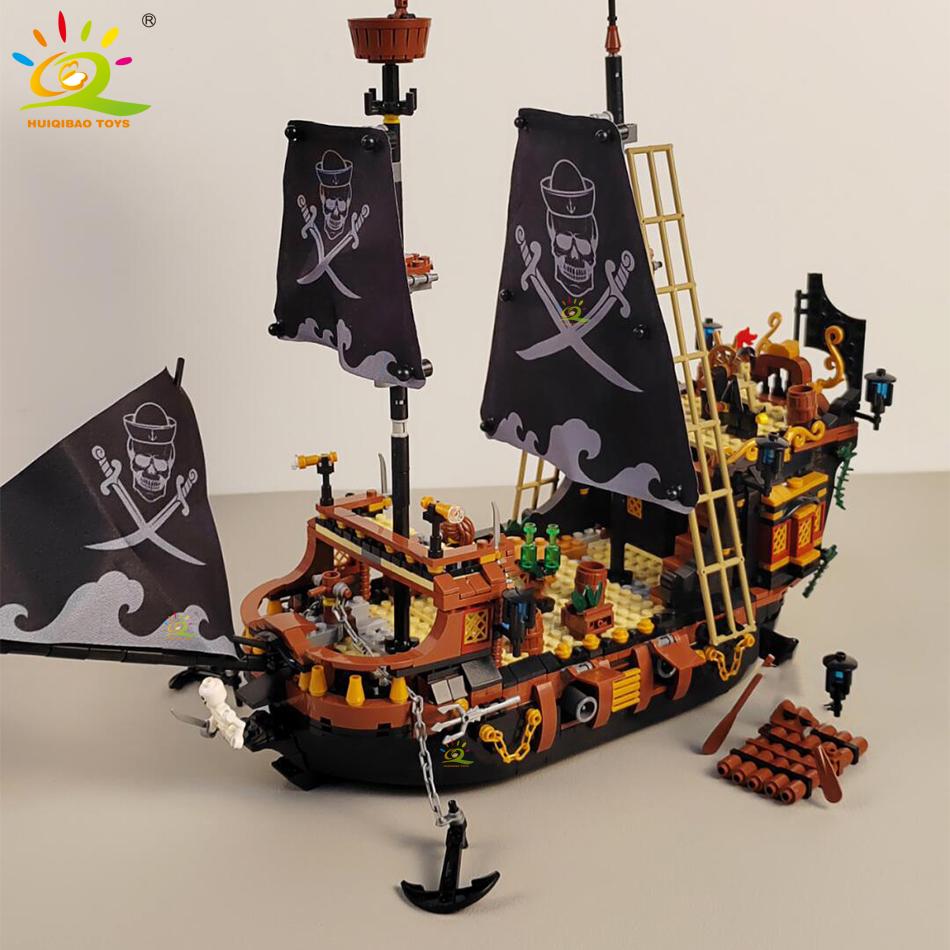 Moc Medieval Pirate Vikinged Ship Ocean Adventure Navigation Boat Building Blocks Education Kid Bricks Toy For Adult