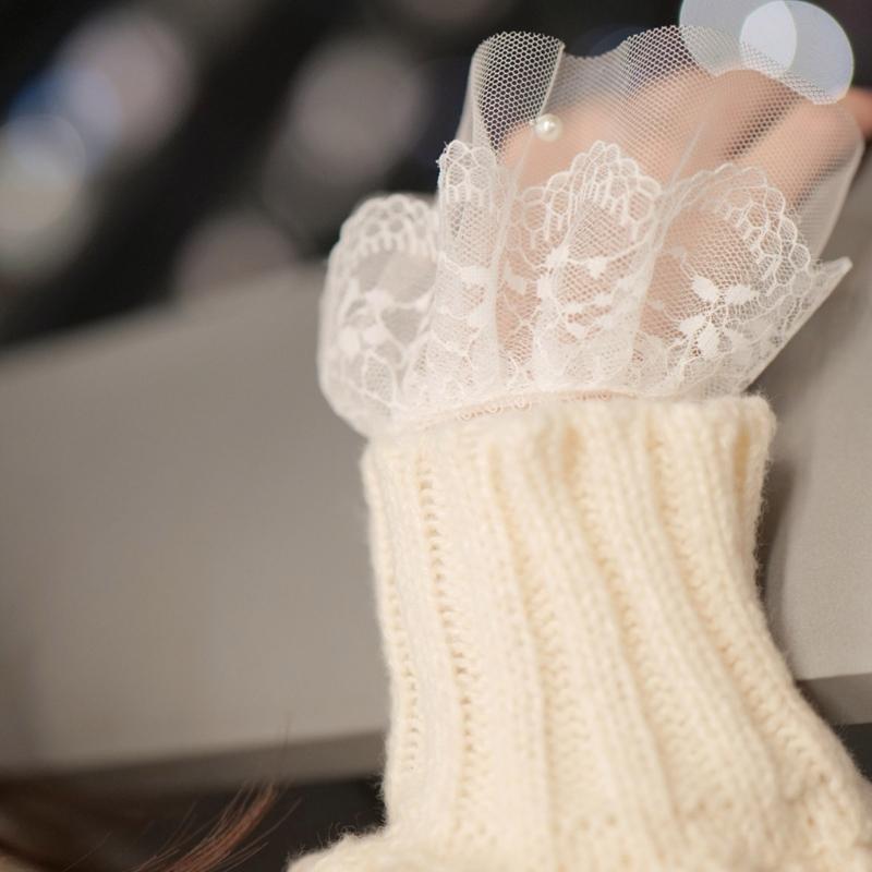 Damen Manschetten Abnehmbare Spitze Rüschen Winter Herbst Hemden Pullover Sweatshirt Falsche Ärmel Weiß