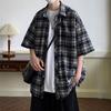 Plaid Short-sleeved Shirt Men's Summer Japanese Retro Loose Casual Five-point Sleeve Shirt Jacket
