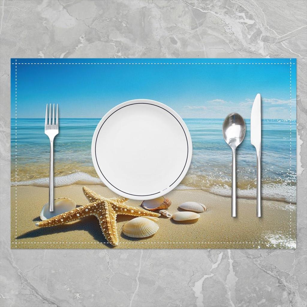 Tovagliette da Tavola a Forma di Stella Marina di 4 Pezzi, Tovaglietta da Tavola da Spiaggia Costiera Oceanica per Cucina Tavola da Pranzo Decorazione Interno Esterno 18"x12" Blu Petrolio