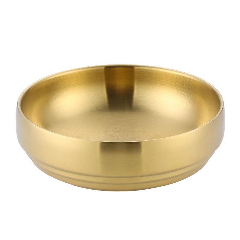 Korean Style Stainless Steel Double-Layer Gold Noodle Bowl - Large for Noodles, Rice, or Soup with Custom Logo