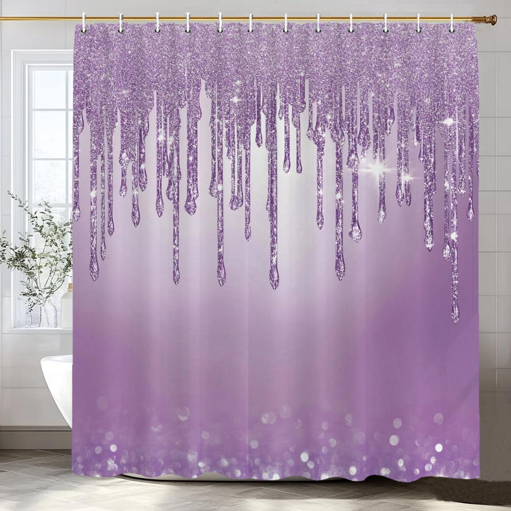 

Purple Shiny Pattern Shower Curtain For Bathroom Modern Art Romantic Style Printing Decorative Shower Curtains With Hooks W60H190(CM)-1 Pcs