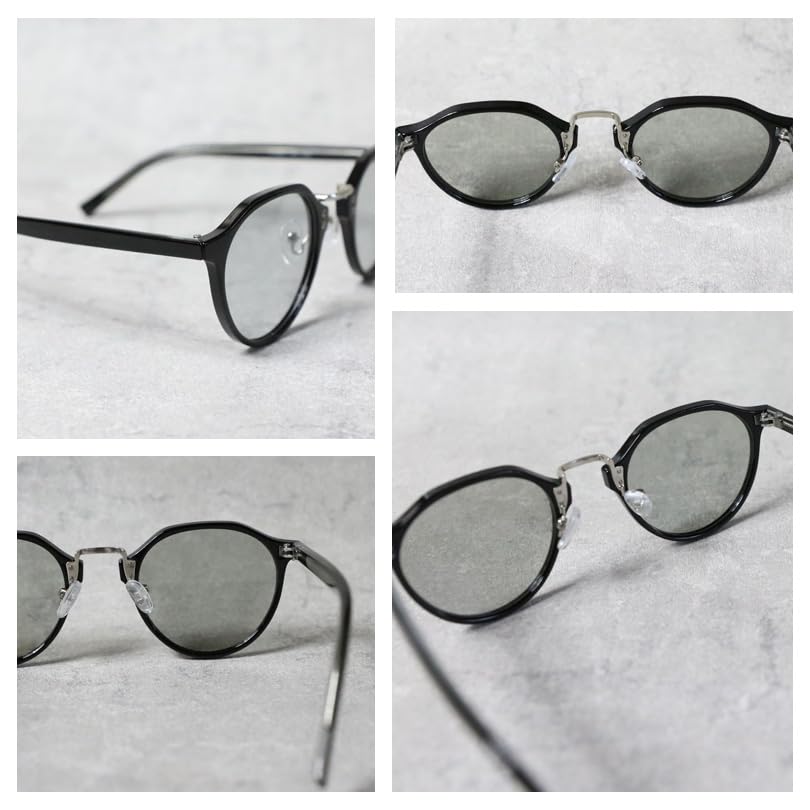 Crown Panto Sunglasses for Men and Fashion Comes with Green F (Eight) Women, Photochromic, Polarized, Glasses, Case, Black/Light
