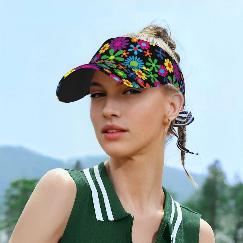 Hippie Flowers Sports Visor Sun Hat Women Lightweight Packable Cooling Baseball Hat Adjustable Wide Brim Cap for Running Tennis