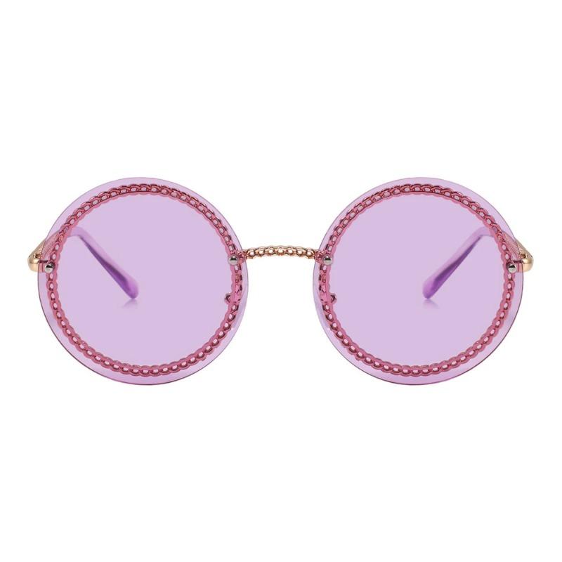Luxury Metal Chain Round Sunglasses Rimless Brand Shades For Women Circle Sun Glasses Gradient   Zonnebril Dames
