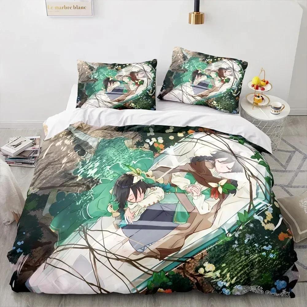3D Print Anime Game Genshin Impact Bedding Set Printed Bed Set With Pillowcase Duvet Cover Soft Queen King Size Bedclothes Home
