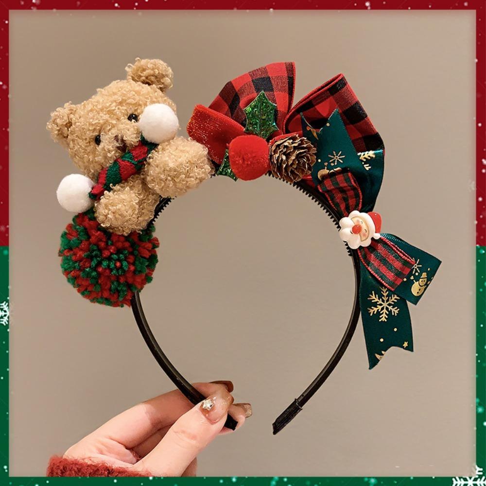 Santa Christmas Headband Elk Hair Hoop Plush Bow Red Hair Band  Christmas Decoration