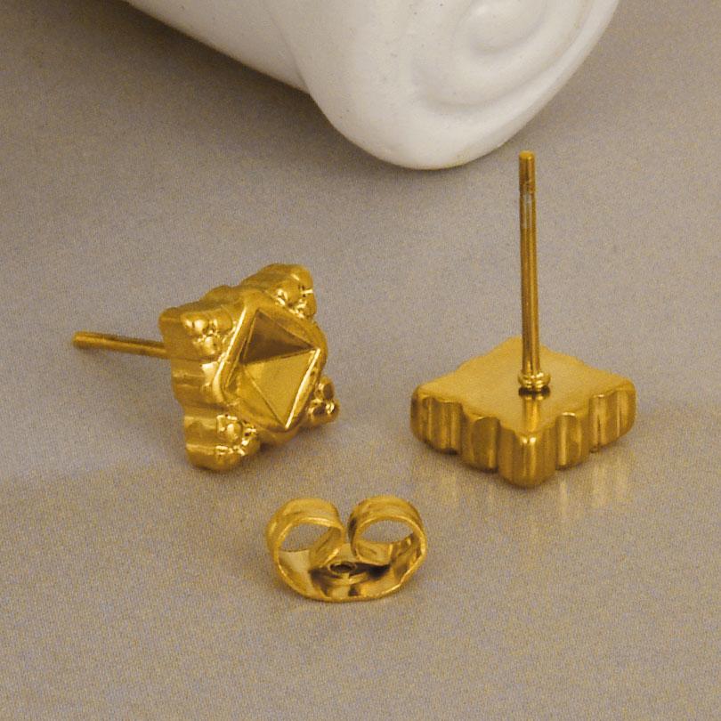 Geometric Round Square Heart Snake Blank Settings Cobochons Stainless Steel Ear Studs For Women Men Real Gold Plated DIY Jewelry