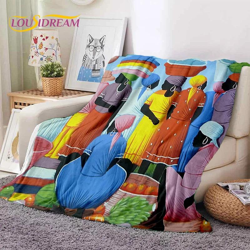 Cartoon Africa Ethiopian Custom Painting Art Soft Flannel Blanket for Bed Bedroom Sofa Picnic,Throw Blanket for Outdoors Leisure