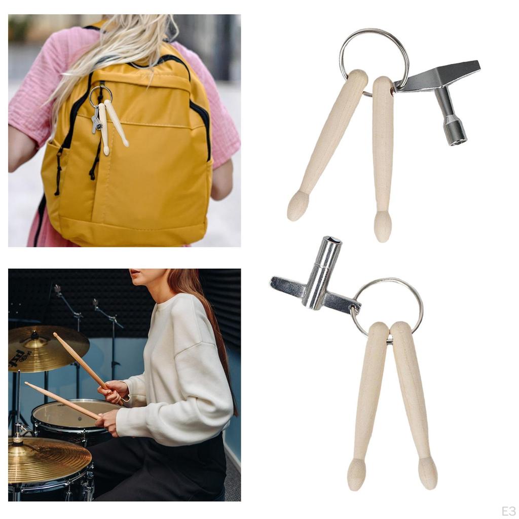 Mini Drumstick Keychain Musical Instrument Toy Compact Percussion Maintenance Tool with Drum Key for