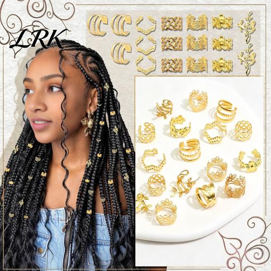 Non-fading Hair Jewelry 32/40/60Pcs Dreadlock Accessories, Hollow Carved Rings, Open Twisted Style Beads Design Easy to Wear Cuffs for Festivals
