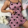 European and American Heart Print Summer Camisole and Shorts Set - Women's Casual Home Wear