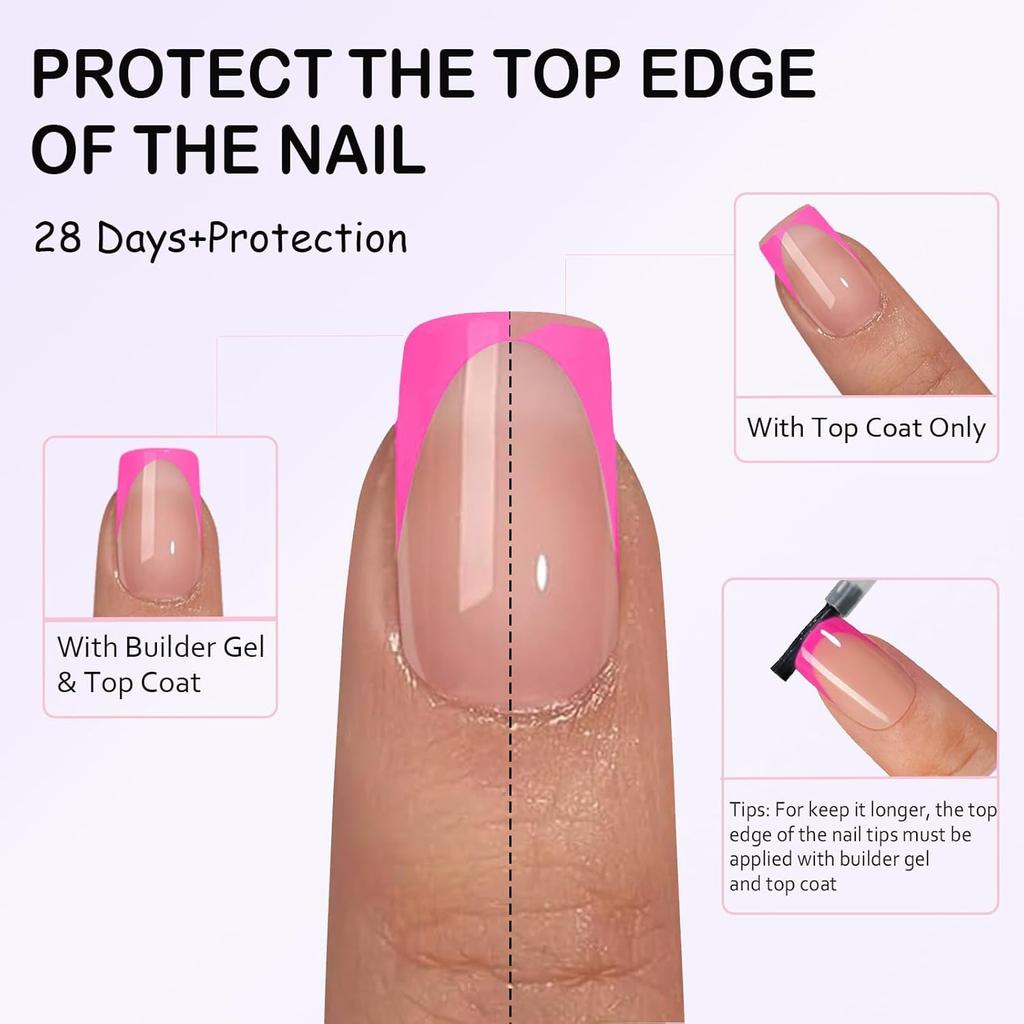 Milky Whit French Tip Press on Nails, 240Pcs French Press On Nail Short Square,Pre-Applied Primer & Top Coat,4 in 1 Gel Nail Tips Soak off Acrylic