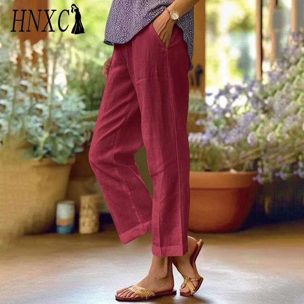 HNXC Women's Fashion Casual Solid Color Print Pants & Capris