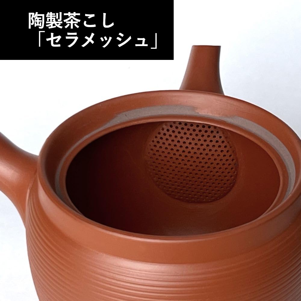 Tokoname Ware Large Teapot with Ceramic Tea Strainer, Ceramesh, 480ml, Made In Japan (Red Clay)