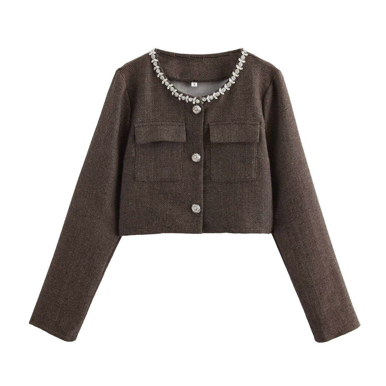 

Новые осенние модели, женская одежда, стильный дизайн, универсальные ногти, бриллианты, короткие жакеты с длинными рукавами L