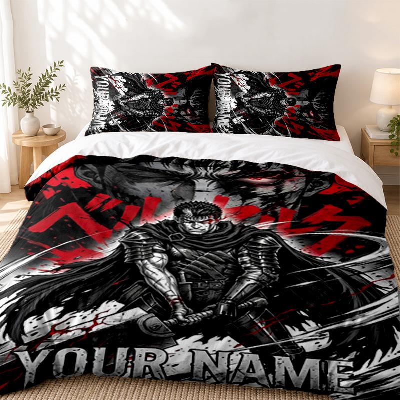 Berserk Custom Name 3pc set Perfect for bedroom use Comfortable bedding set includes a duvet cover and two pillowcases Ideal birthday or Christmas gif