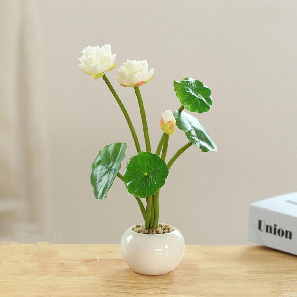 Vivid Simulation Lotus Leaf Pot Plastic Artificial Lotus Flower  Spring Home Office