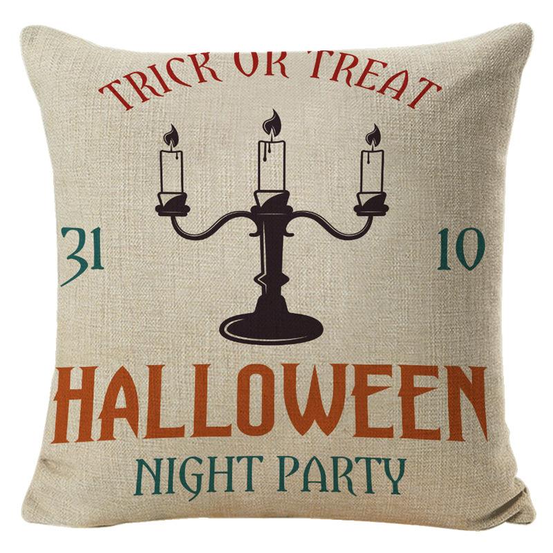 Halloween Pillow Cover Linen Pumpkin Text Sofa Cushion Cover Home Living Room Waist Cushion