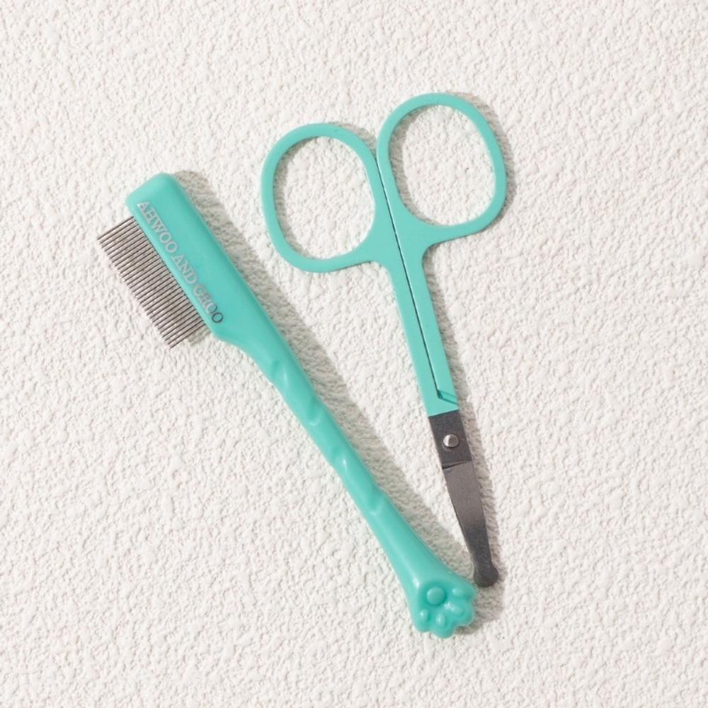 

Ножницы для стрижки шерсти собак с мелкими зубьями Щетка для чистки шерсти вокруг глаз и рта кошки Принадлежности для чистки питомцев зелёный