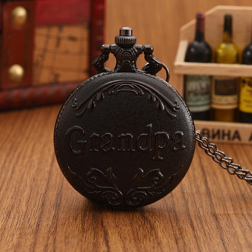 2pcs/set, Men's Pocket Watches, Antique Pocket Watch 'Grandpa' Vintage Quartz Punk Necklace Pendant Alloy Watch Art Collection Gifts.