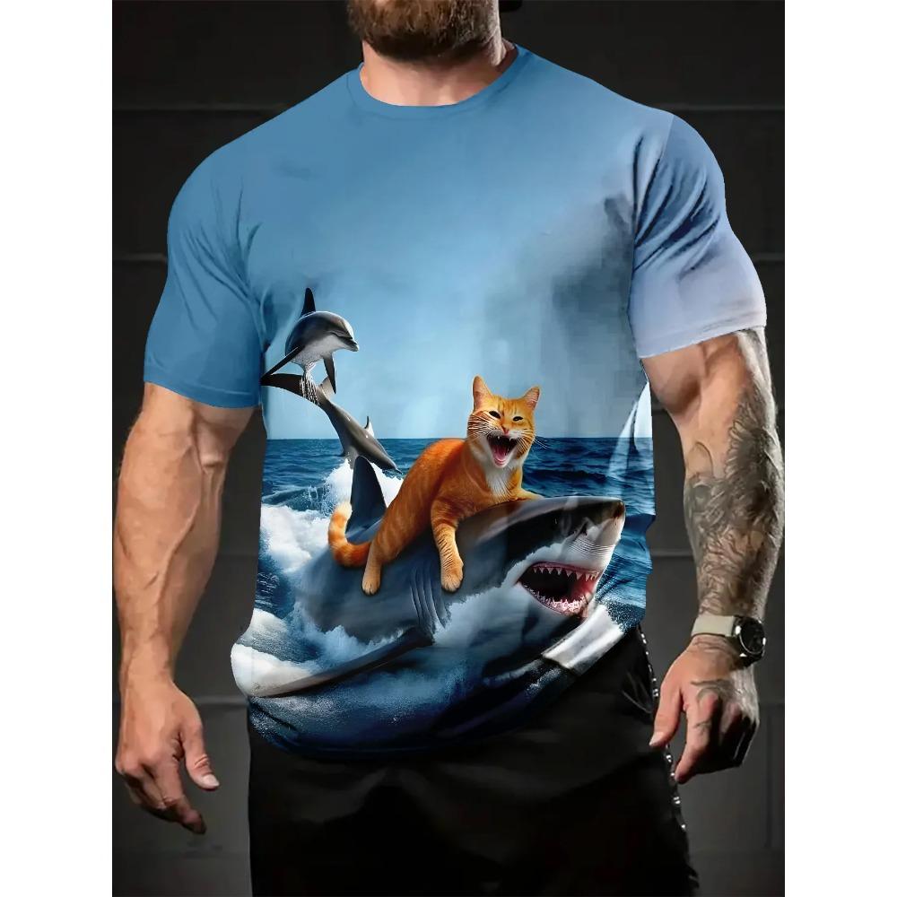 Funny Ai Shark Pattern T Shirt For Men Marine Animal 3D Printed Tees Tralalero Tralala Short Sleeve Round Neck Tops T-Shirts