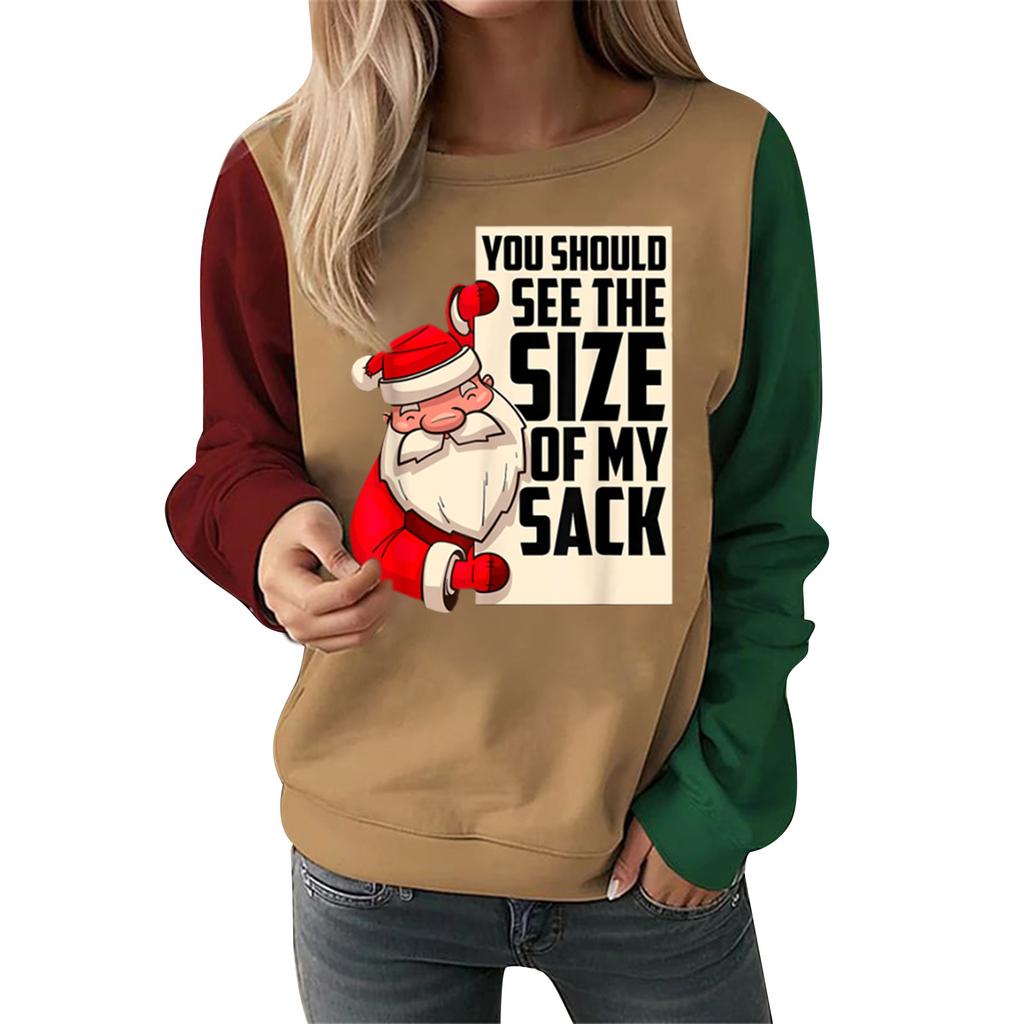 Women Christmas Printed Sweatshirts Fashion Long Sleeved T-shirt Round Neck Hoody Women's Hoodies Female Tops