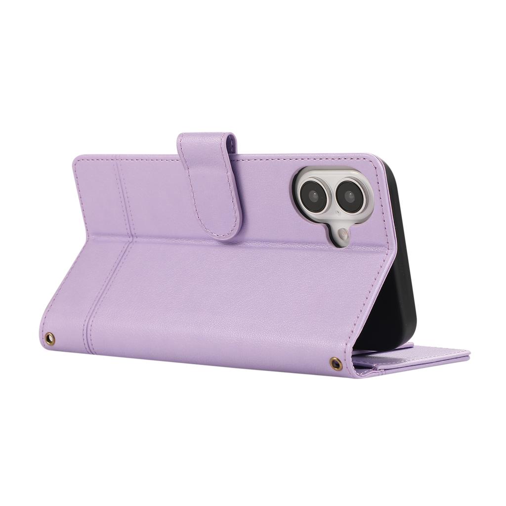 Für iPhone 16 Hülle Mehrere Kartenfächer Reißverschluss Leder Handyhülle mit Schultergurt/Handschlaufe