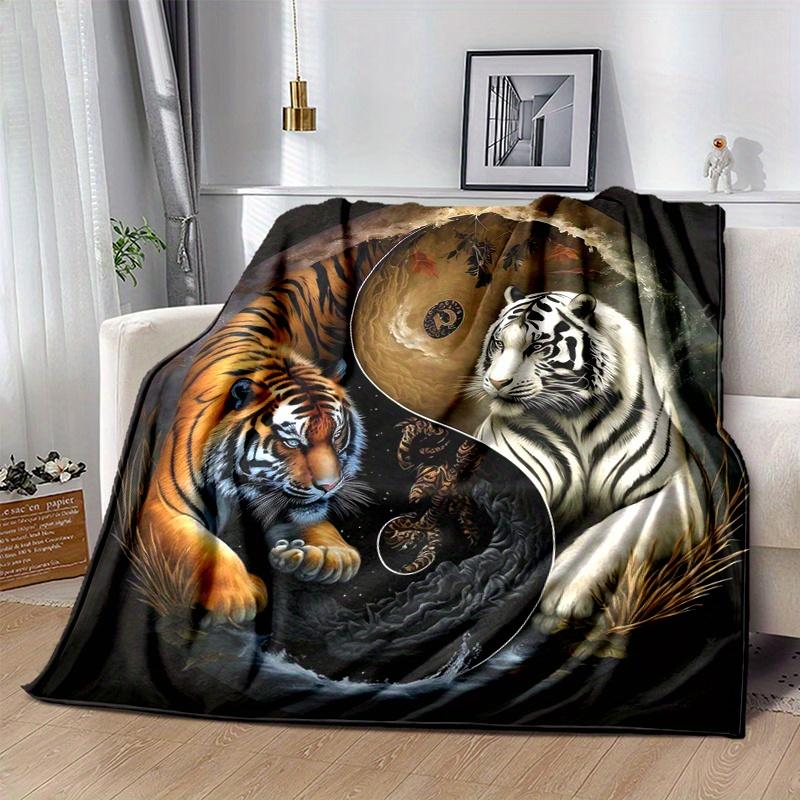 1pc Orange and White Tigers in Balance Blanket Perfect for Home Decor,Living Room, Travel, Camping, Car Blankets