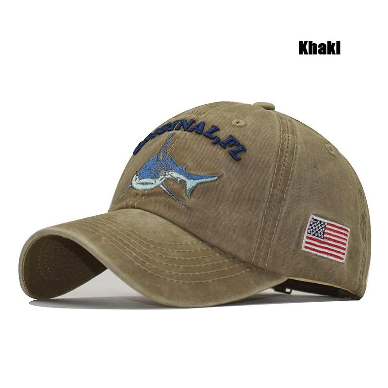 Shark Graphic and American Flag Embroidery Men Women Adjustable Soft Top Baseball Cap