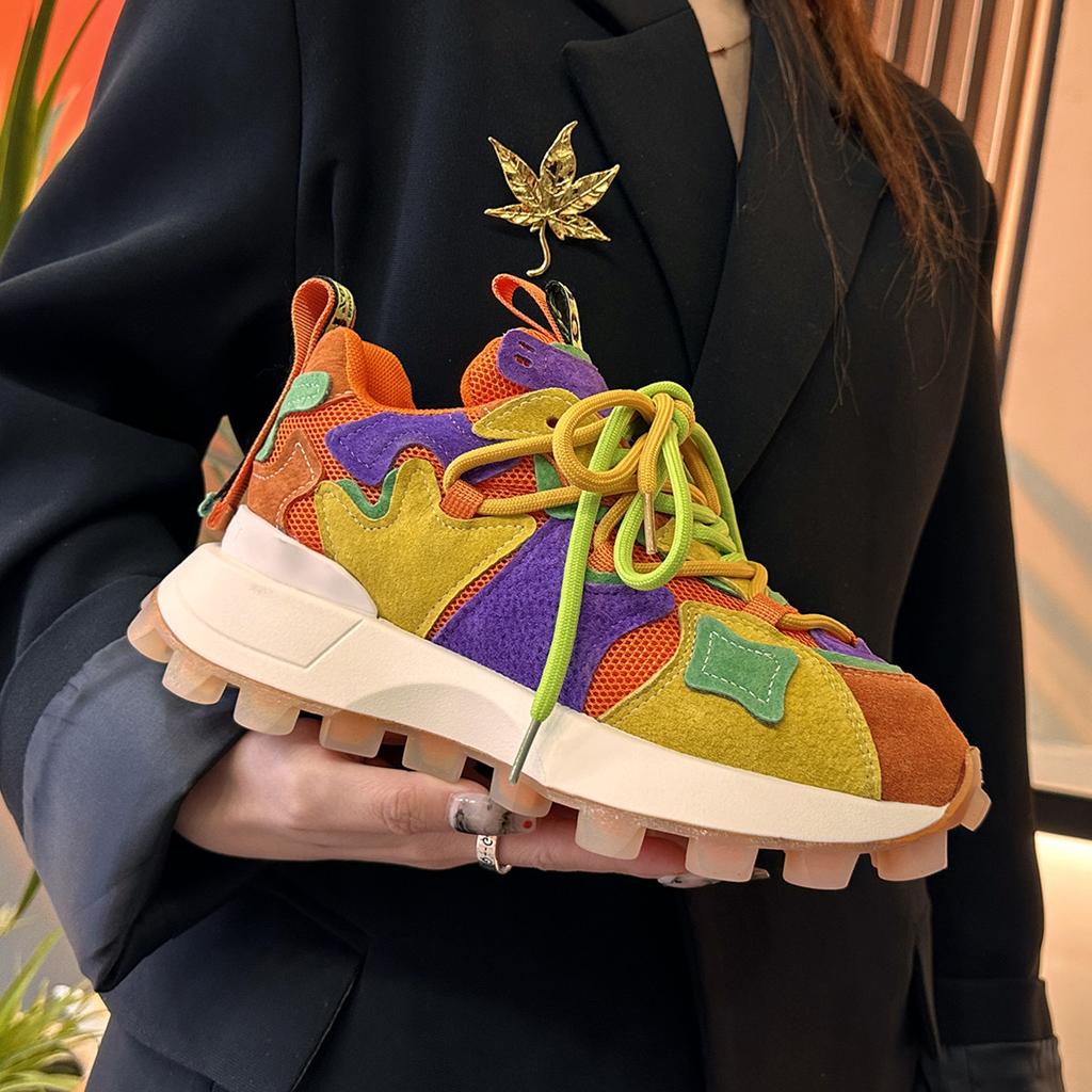 Dámské boty Dad's Shoes 2025 Nové Jaro Podzim Všestranné Silná Podrážka Boty do Lesa Běžecké Sportovní Ležérní Boty