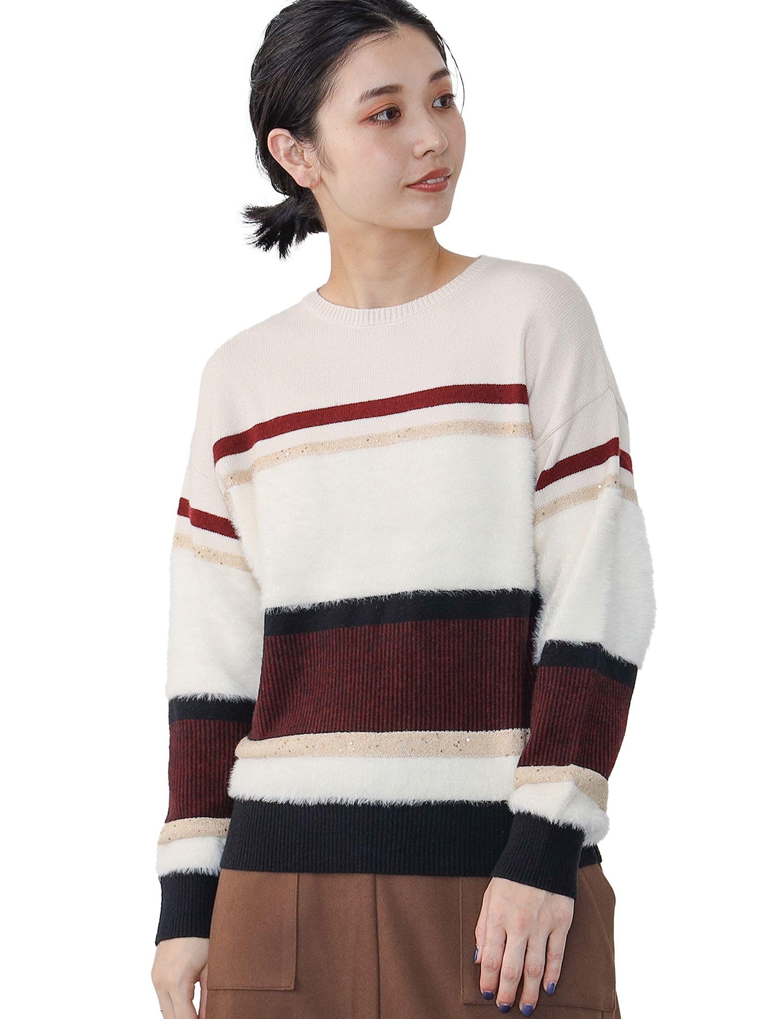 

Вязать 3D Border Knit IVORY FREE [Beams Heart] L/S Womens слоновая кость