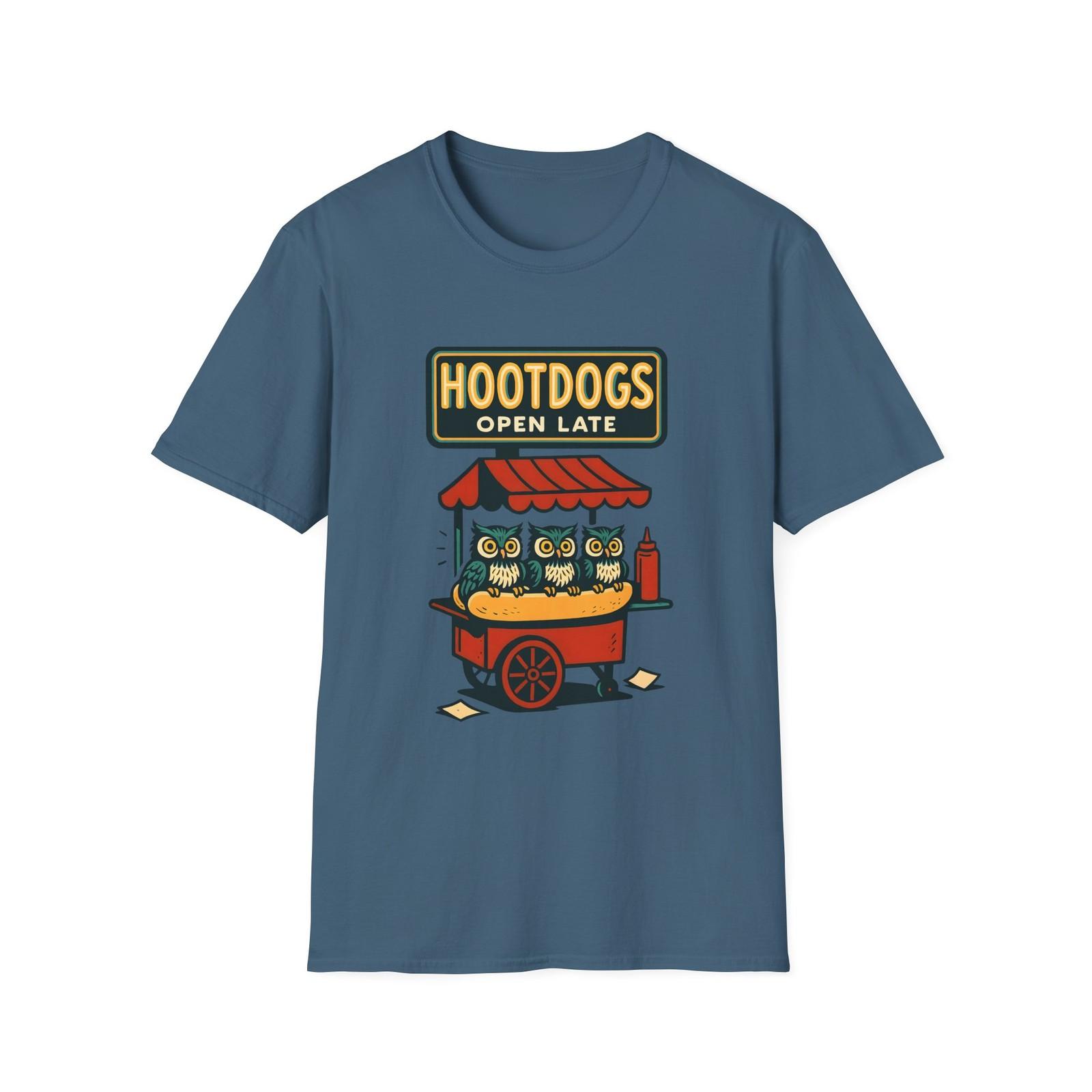 Unisex Softstyle T-Shirt Mens Womens Tees Top Retro Hot Dog Cart Owls Funny Design 4XL