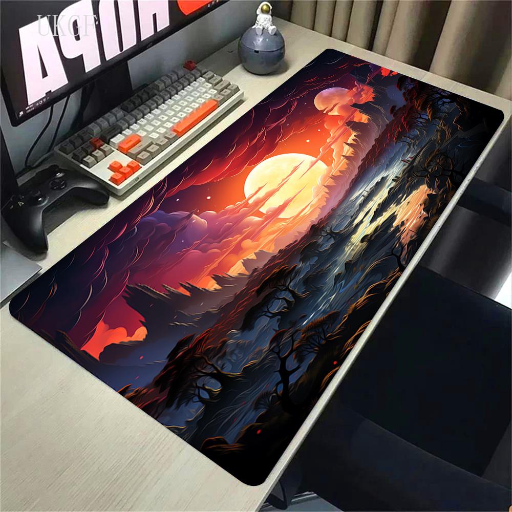 Alfombrilla de Ratón de Goma Impresión HD 900x400 Paisaje Montaña Atardecer Alfombrilla de Ratón Cartoon XXL Alfombrilla de Ratón Extendida Alfombra Antideslizante para PC