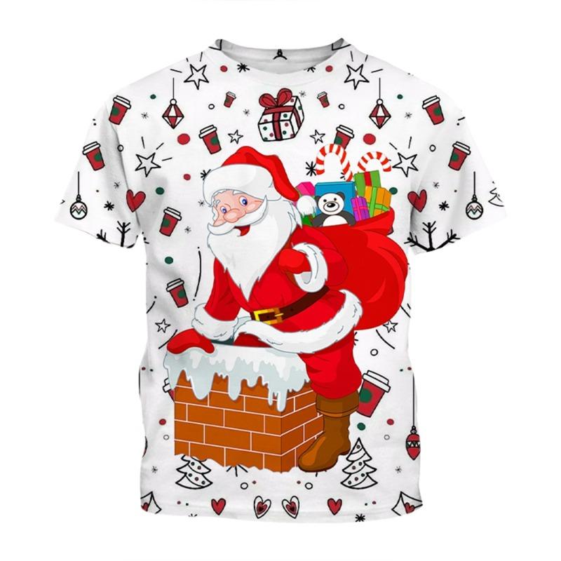 Men's Summer Christmas Pattern 3D Print T‑Shirt Creative Harajuku Fashion Casual O‑Neck Short Sleeve Loose Daily Wear Tops