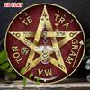 Semn Metalic Rotund D Bemol Pentagramă Tetragrammaton Simboluri Oculte Wicca Pagană Artă Decor Perete Metalic pentru Altar Vrăjitorie Gotic