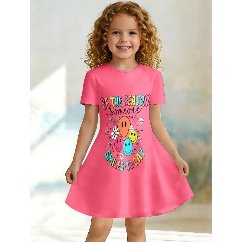 Swinging Dress for Young Children and Girls, Summer Short Sleeved Floral/animal Printed Casual Suitable for Birthday Parties