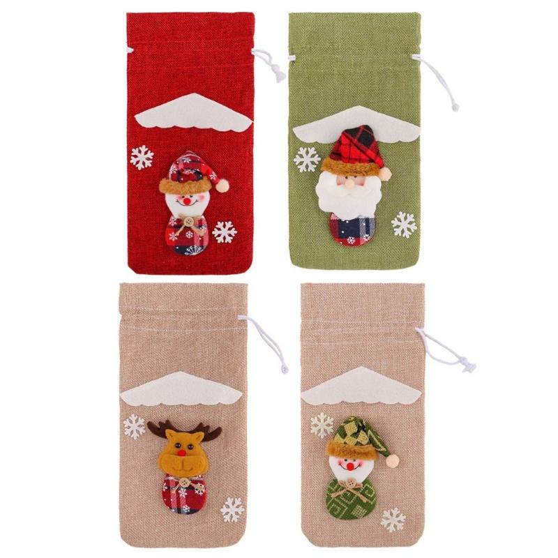 

Holiday Party Decoration Set Of 4 Reusability Santa Claus Bottle Sleeves For Festival Table Decoration House bar Accessories 1