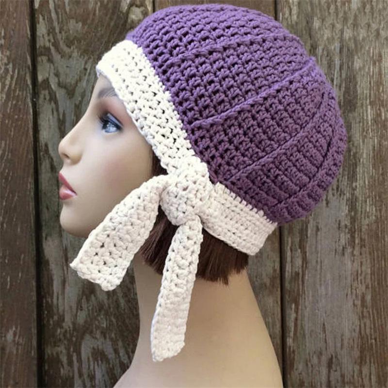 New Pure Hand Knitted Wool Hat Sun and Moon Pattern Dopamine Color Matching Hat
